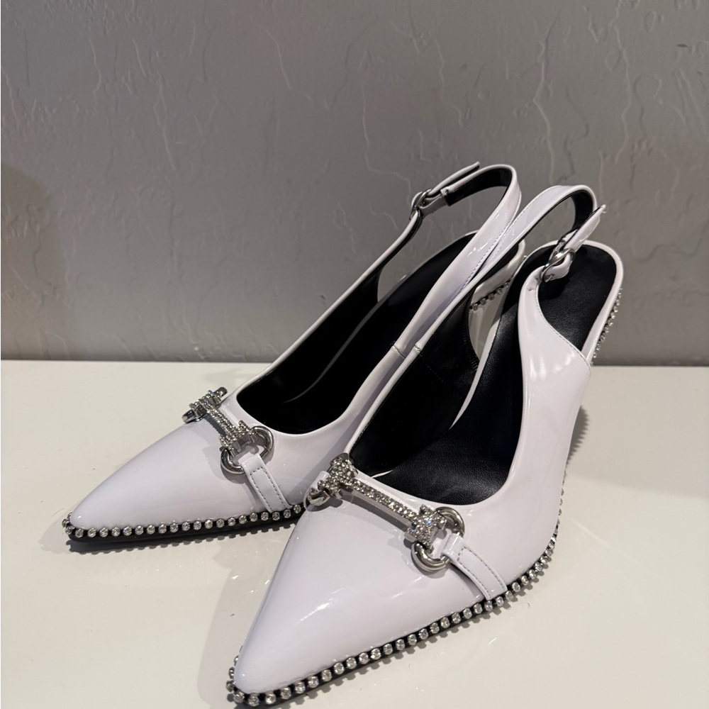 Elegant Patent White Slingback Rhinestone Heels wedding